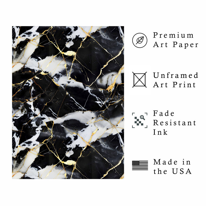 Abstrait noir et gris Geode Marble Crystals II, reproduction d'art moderne sans cadre, H 16 po x l 12 po