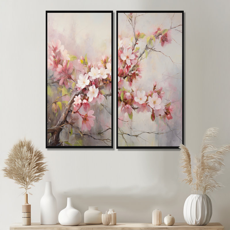 Pomme de fleur printanière impressionniste - décoration murale traditionnelle 2 panneaux, Impression encadrée flottante