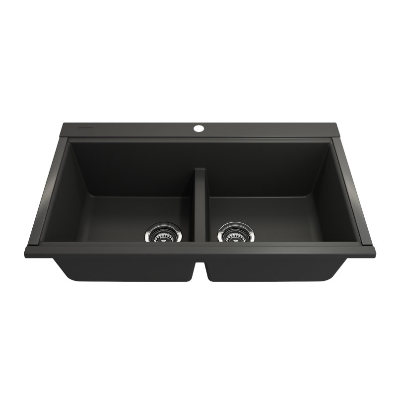Baveno Lux 33.75'' L Double Bowl Granite Kitchen Sink, Matte Black