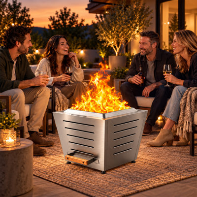 Foyer d'extérieur sans fumée en acier inoxydable de 25 po avec couvercle et bac à cendres, foyer d'extérieur au feu de bois portatif pour camping en terrasse, idéal pour 6 à 12 personnes
