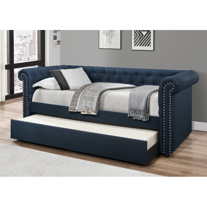 Lit de jour simple avec couchette Amoros, Bleu foncé