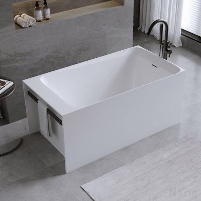 Solid Surface Matte Tub, Freestanding Solid Surface Resin Stone Bathtub, Solid Surface Matte White Soaking Tub,Free Standing Tub With Overflow And Pop-Up Drain