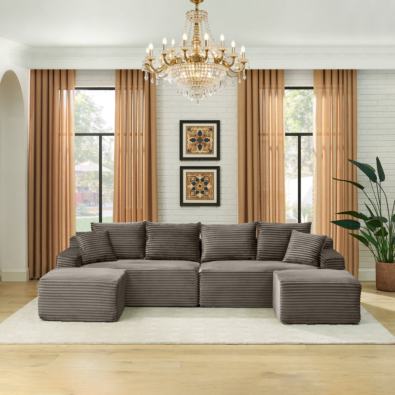Boneless 115" Wide Modular Corduroy Sectional No Assembly, Mocha