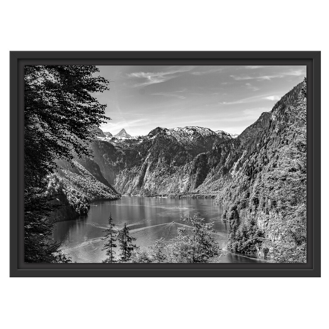 Gerahmtes Wandbild Blick auf den Königssee Kunst B&W