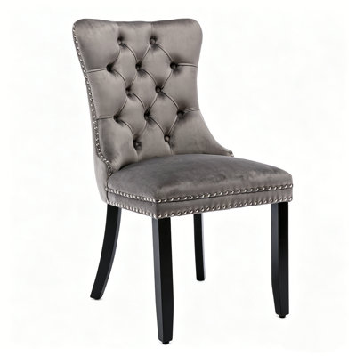 Velvet Upholstered Dining Chair with Wooden Legs, High-end Tufted Solid Wood Contemporary Kitchen Chair for Living Room Dining Room Chair, Gray