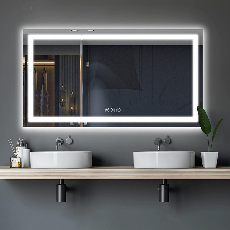 Miroir de salle de bain mural sans cadre à lumière antibuée avec réglage de la luminosité, 31,69 po x 57,48 po