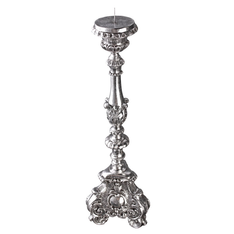 Large Antique Bronze Scroll-Footed Candlestick