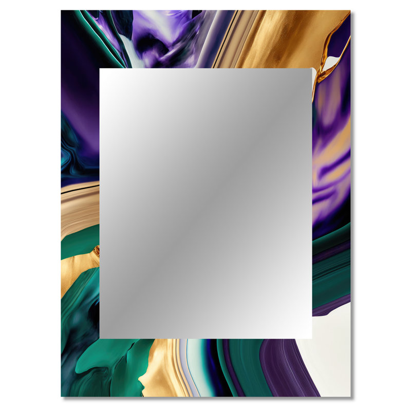 Purple, Green And Gold Bold Strokes I - Abstract Decorative Wall Mirror, Purple Mirror, Printed Metal Art, 40" x 30"