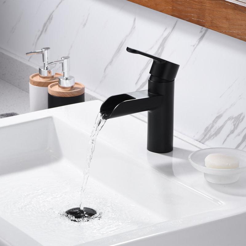 Single Hole Bathroom Faucet with Drain Assembly, Matte Black