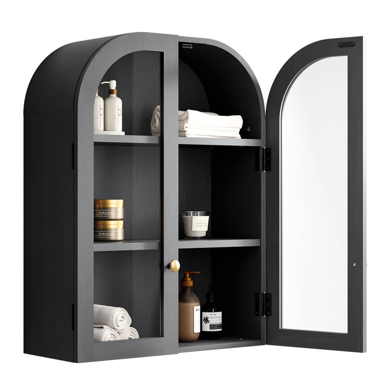 Wood Arch Wall Mounted Bathroom Cabinet, Gray