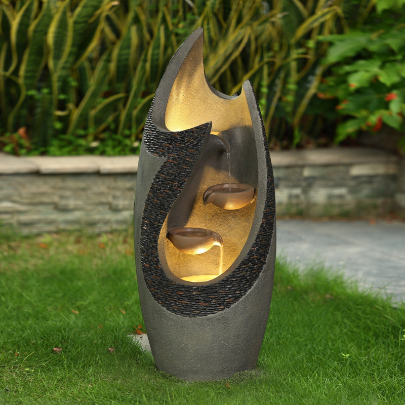 37'' Modern Outdoor Floor Fountain with LED Lights
