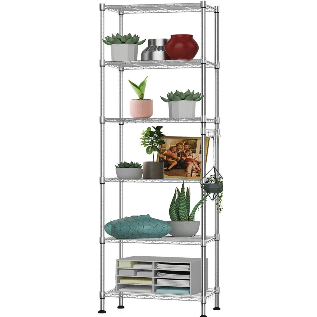 Orizaba 6 Tier Adjustable Wire Shelving Unit Organizer Steel Storage Rack w/ Hooks, Leveling Feet,62.99" H X 11.41" W X 21.25" L Rebrilliant 