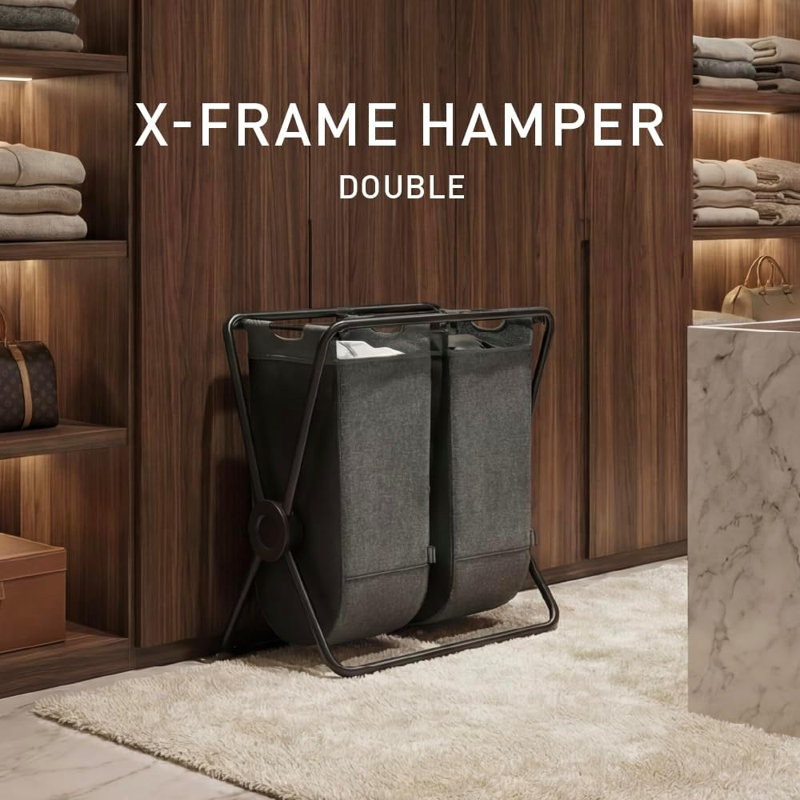 Simplehuman Single X-Frame Laundry Hamper, Heavy-Gauge Steel Frame, Gray/Black, 29.7" H x 29.2" W x 16.5" D