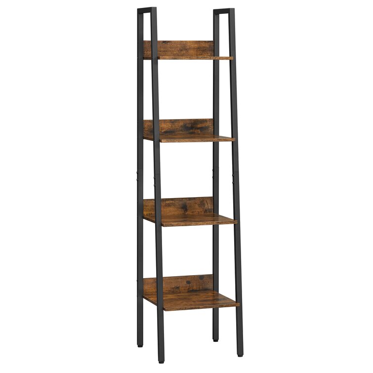 ANBAZAR 37.2 in. H 3-Tier Ladder Shelf Bookcase, Standing Shelf Storage Organizer with Wood and Metal Shelf for Home and Office, Brown