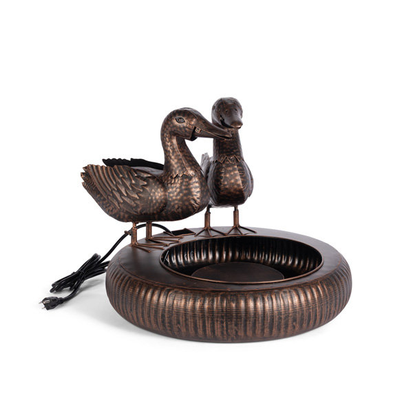 Folk Art Duck Fountain, Antiqued Copper, Black Bronze
