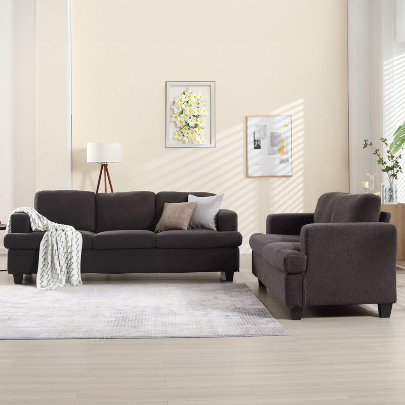 Derrald 2-Piece upholstered modern sofa set, Black, Gray Velvet