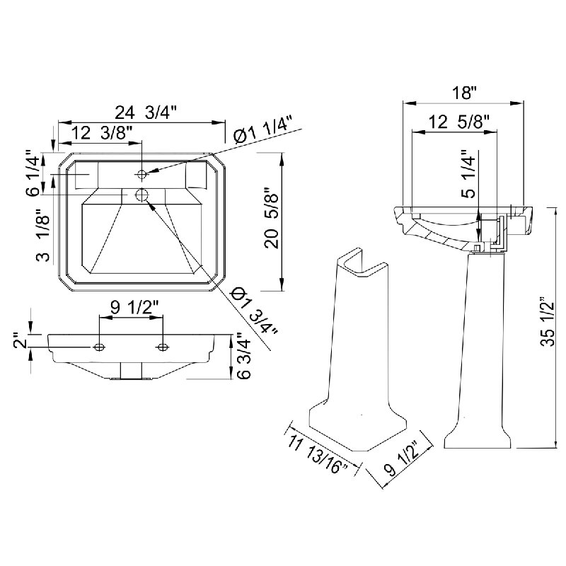 Perrin & Rowe Deco™ 20.625'' White Vitreous China Rectangular Bathroom Sink with Overflow