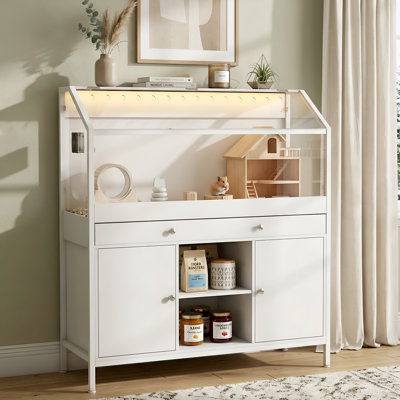 43.3" Small Animal Cage with Storage Cabinet, LED Lights & Fan, Acrylic Panel Habitat for Hamster, Guinea Pig, Hedgehog, Rat