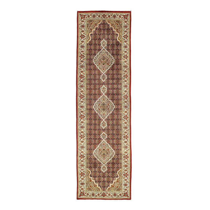 Tapis de couloir beige / brun / gris en laine et en coton noué à la main de style oriental 2 pi 8 po x 9 pi 11 po