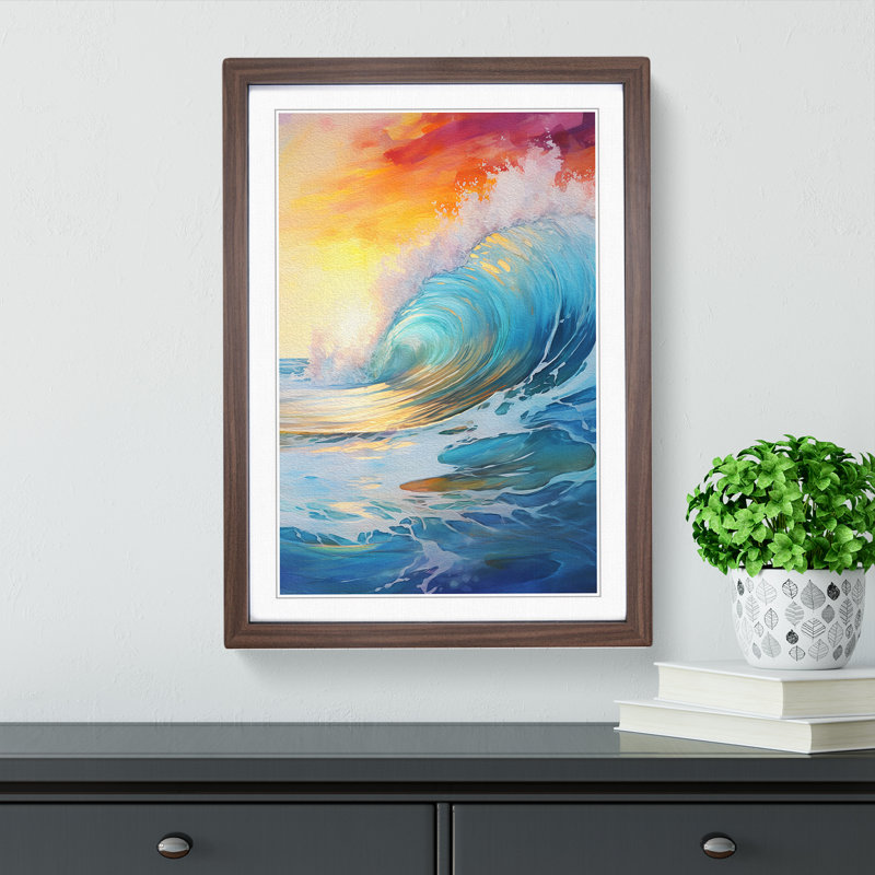 Ocean Modern No.3 - Single Picture Frame Print on Wood, 64cm H x 46cm W x 2cm D, Walnut Framed