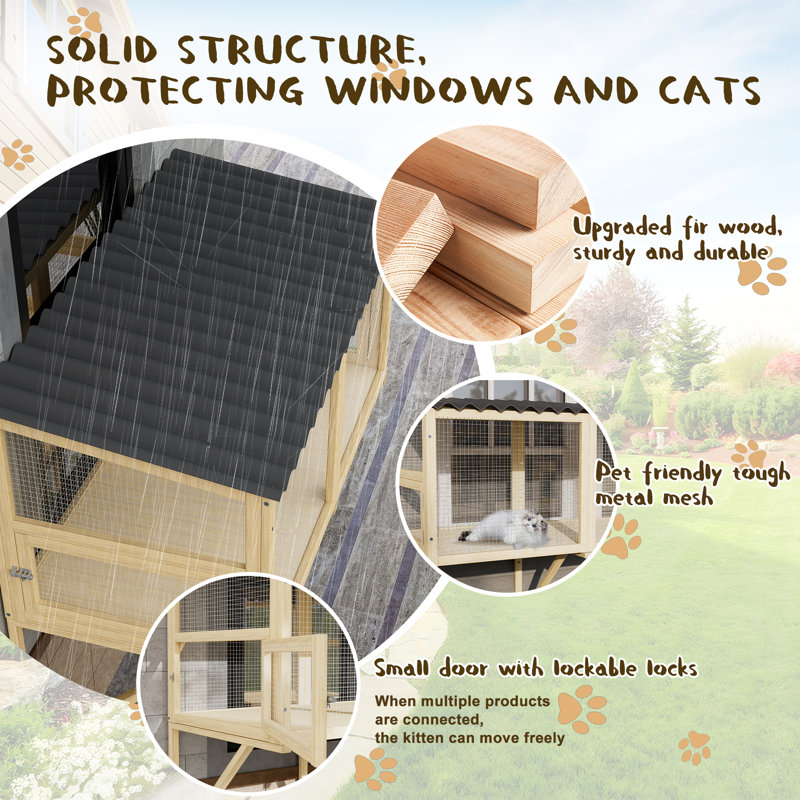 Cat Catio,Cat Window Perch for Large Indoor Cats - Expandable Wooden Cat Window Box Enclosure for Multi Cats,, Original Wood