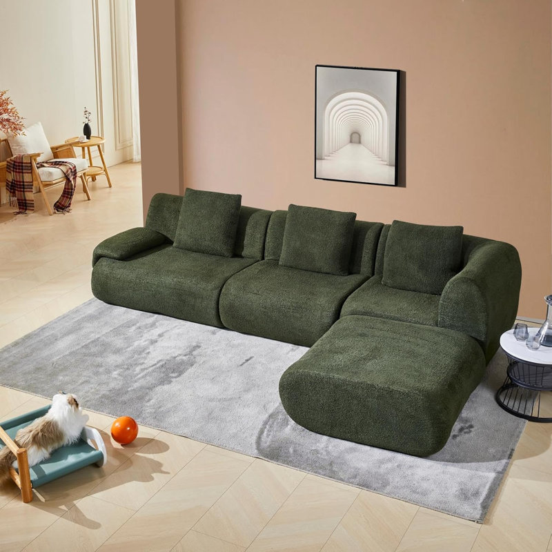 Canapé modulaire surdimensionné avec repose-pieds mobile Boneless, Ours en peluche vert