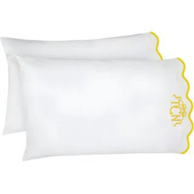 Monogram 400TC Cotton Scallop Embroidery Cotton 4 Piece Sheet Set Fitted Sheet Fits Upto 16" Deep Pocket