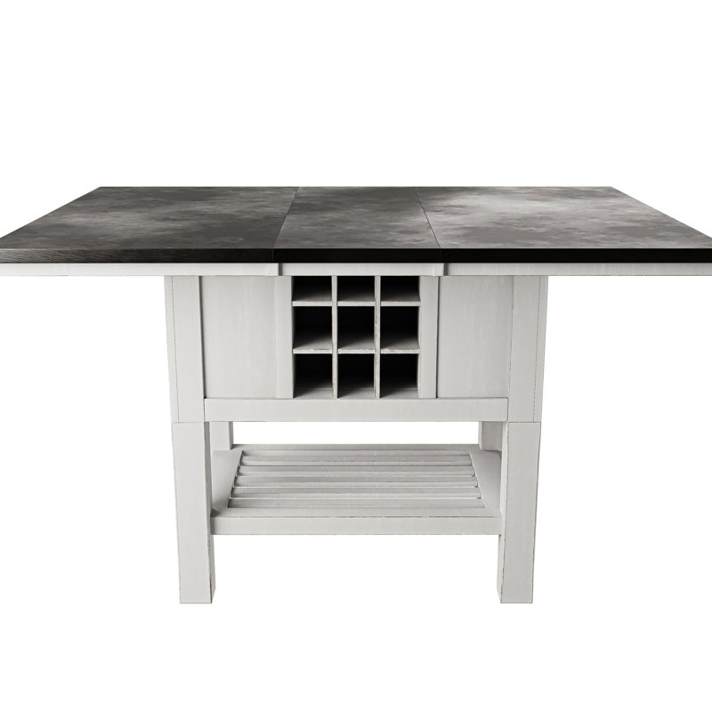 Table rectangulaire à hauteur de comptoir de style transitionnel, finition antique, bois d'hévéa, 2 battants, rangement fonctionnel, matériau de bois moderne pour la salle à manger de la cuisine, compartiments de rangement, utilisation