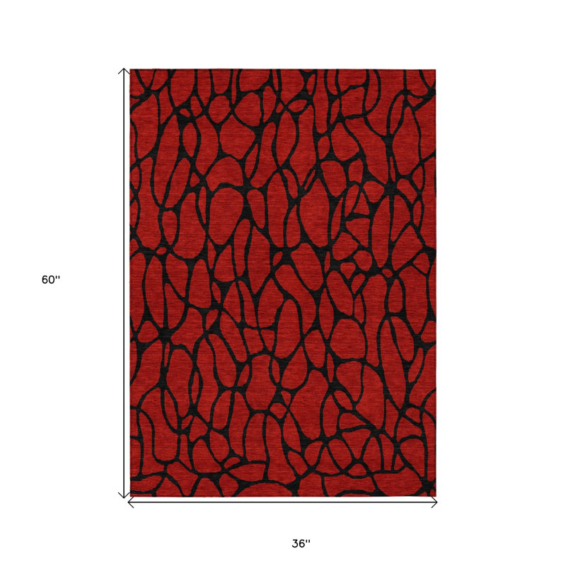 Tapis intérieur / extérieur géométrique lavable rouge et noir 3 pi x 5 pi