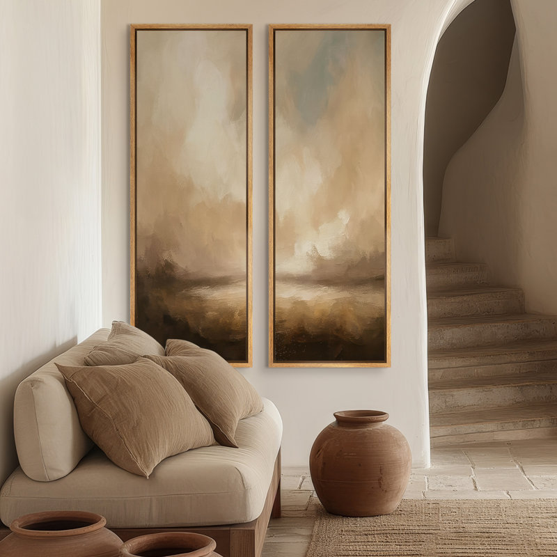 «Brown Cloudscape Horizon Glow», ensemble de 2 reproductions d'art murales encadrées sur toile 60 po x 20 po x 2 pièces