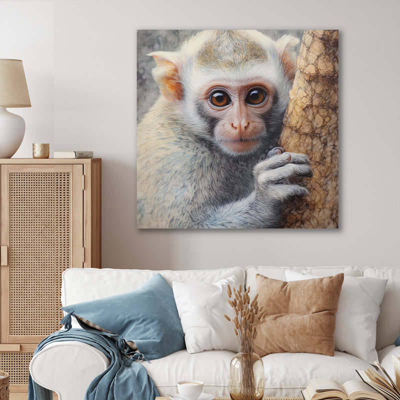 Singe sauvage I - animaux, art mural, salon, H 36 po x l 36 po x P 1,5 po, Toile tendue
