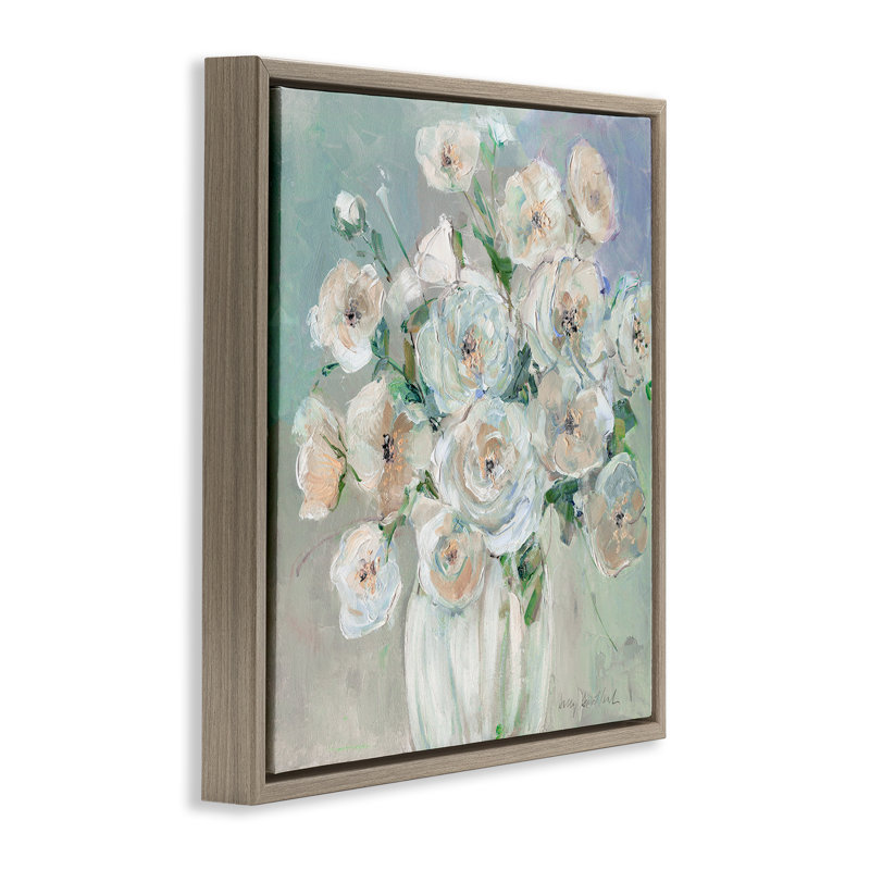 Abstraction des roses rosées, H 18 po x l 18 po, Cadre flottant orme Montalcino