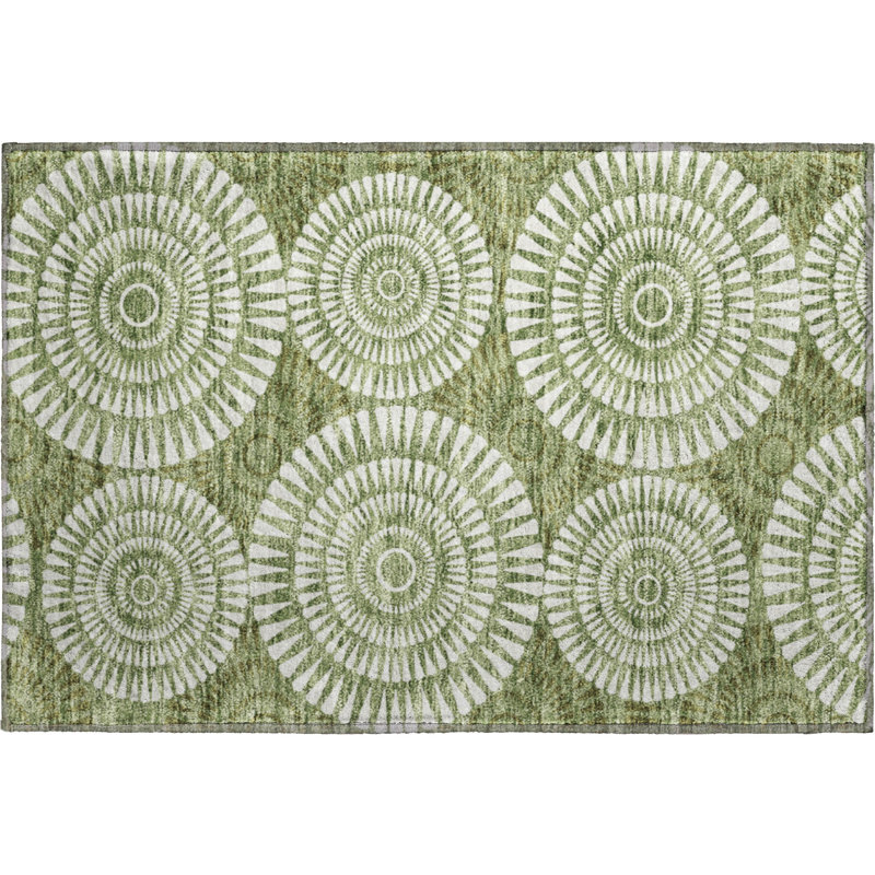 Premium Machine Washable Prisco Green Rug, Rectangle 1'8" x 2'6"
