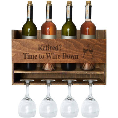 Amyna 3 Bottle Solid Wood Tabletop Wine Bottle & Glass Rack in Brown Ebern Designs