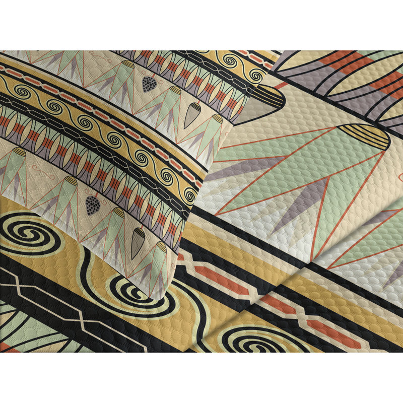 Ambesonne Egyptian Bedspread Set  Abstract Indigenous  Multicolor, King Coverlet / Bedspread + 2 Standard Shams