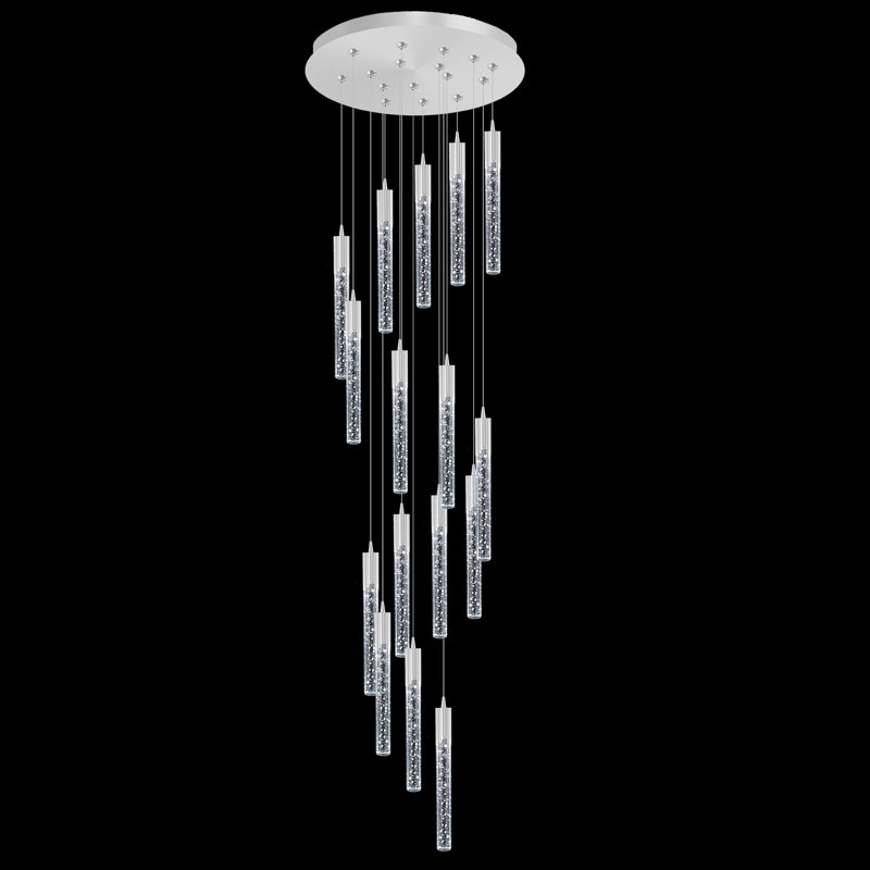 Grand lustre à intensité variable de 12 pi avec 28 lumières Addiley, Argent, H 132 po x l 24 po x P 24 po