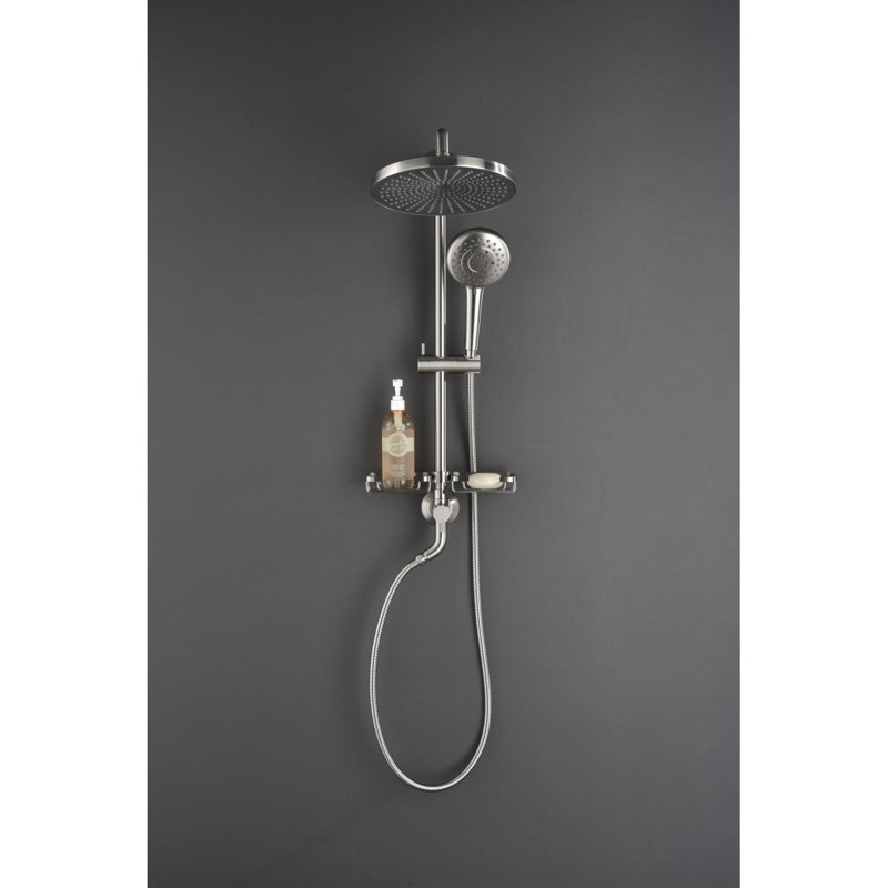 Showerspas Shower System, With 10" Rain Showerhead, 4Function Hand Shower, Adjustable Slide Bar And Soap Dish, Brushed Nickel