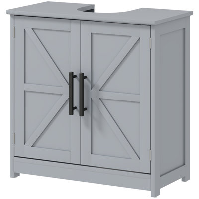 Armoire de rangement à piédestal de style campagnard avec tablette réglable et portes de grange pour l'organisation de la salle de bain et pour économiser de l'espace