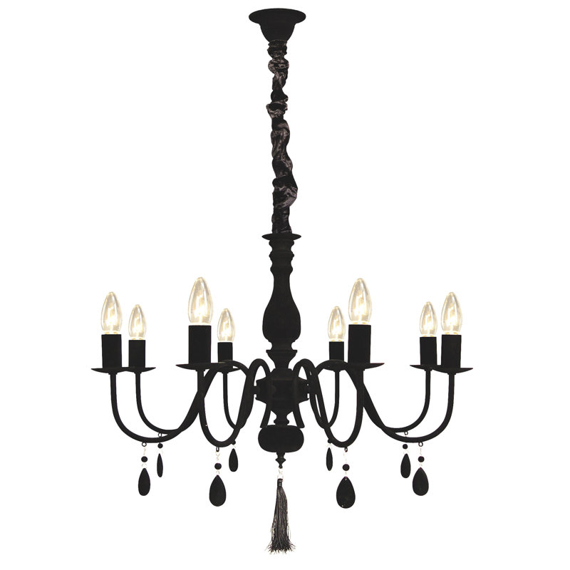 Eley 8 - Light Candle Style Chandelier, Black Flock