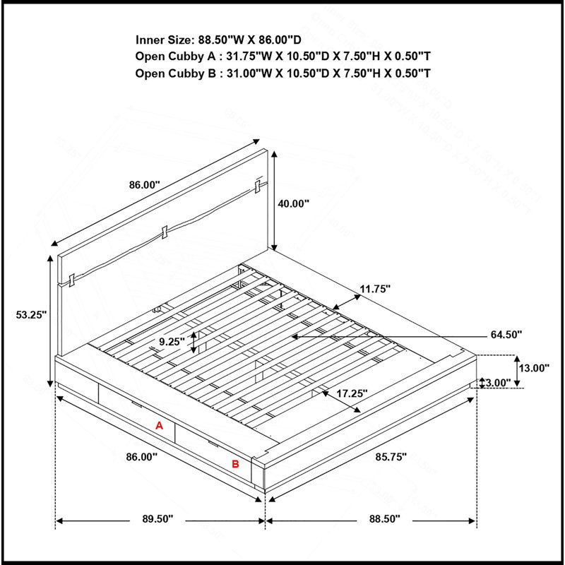 Lit plateforme très grand avec rangement Mallory Smokey