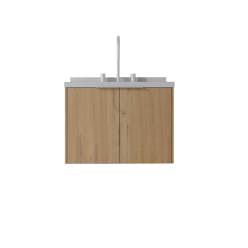 Meuble-lavabo flottant 24 po avec lavabo, porte à fermeture douce, comptoir et dosseret en marbre de granite blanc 2 po