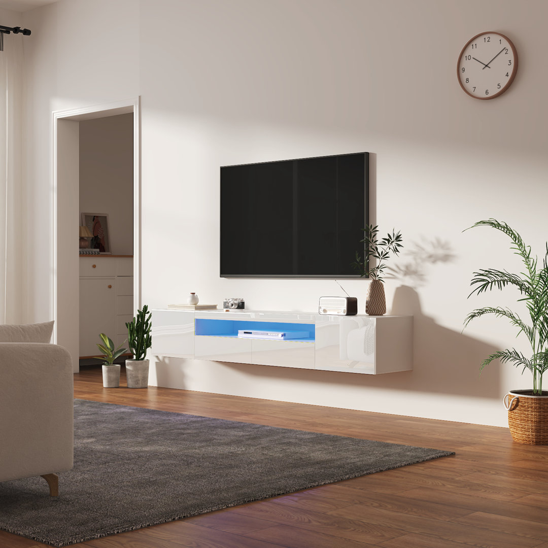 High Gloss TV Stand with Led Lights, Wall-mounted TV Cabinet up to 75"