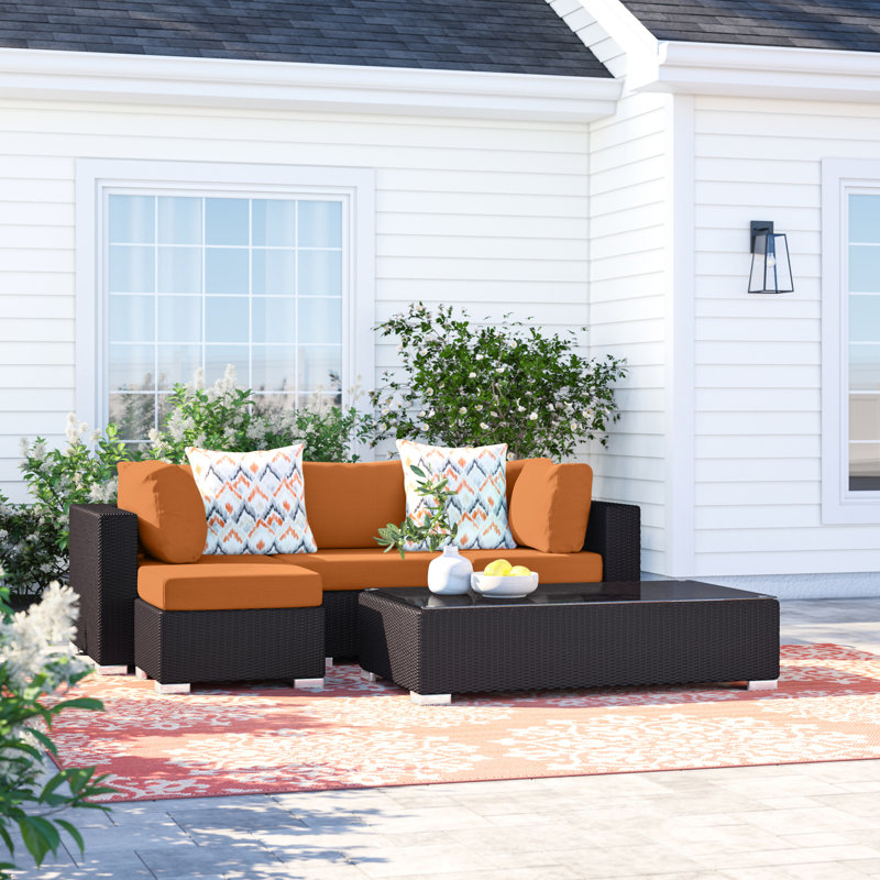 Convene 5 Piece Rattan Sectional Seating Group with Cushions, Orange