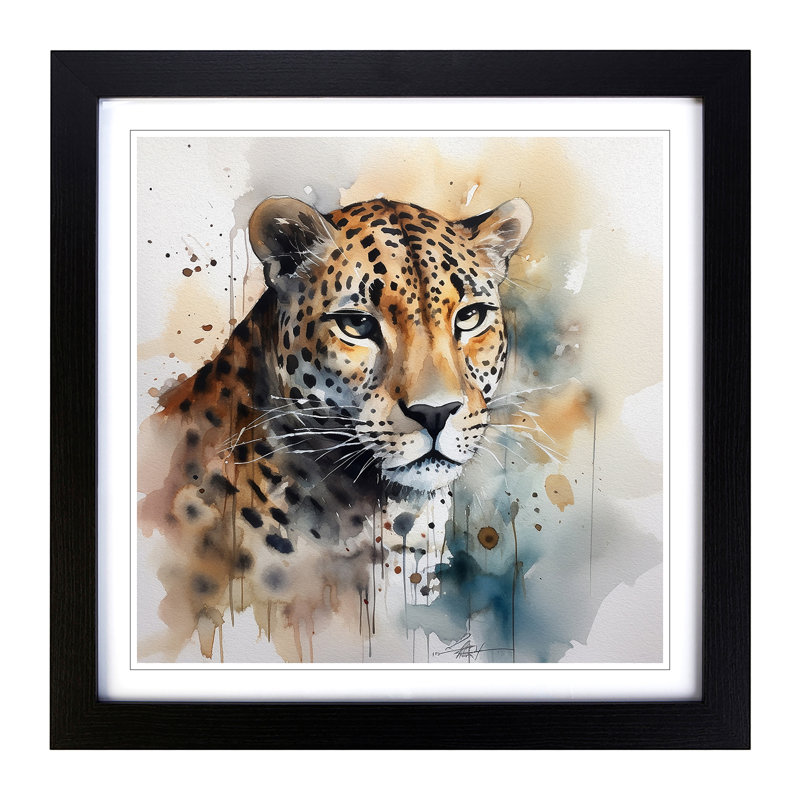 Leopard Watercolour - Framed Print, Black