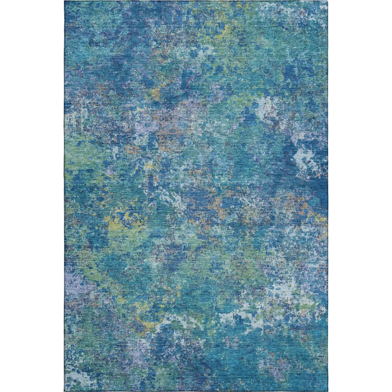 Premium Machine Washable Mayfield abstract Rug, Blue, 3' x 5'