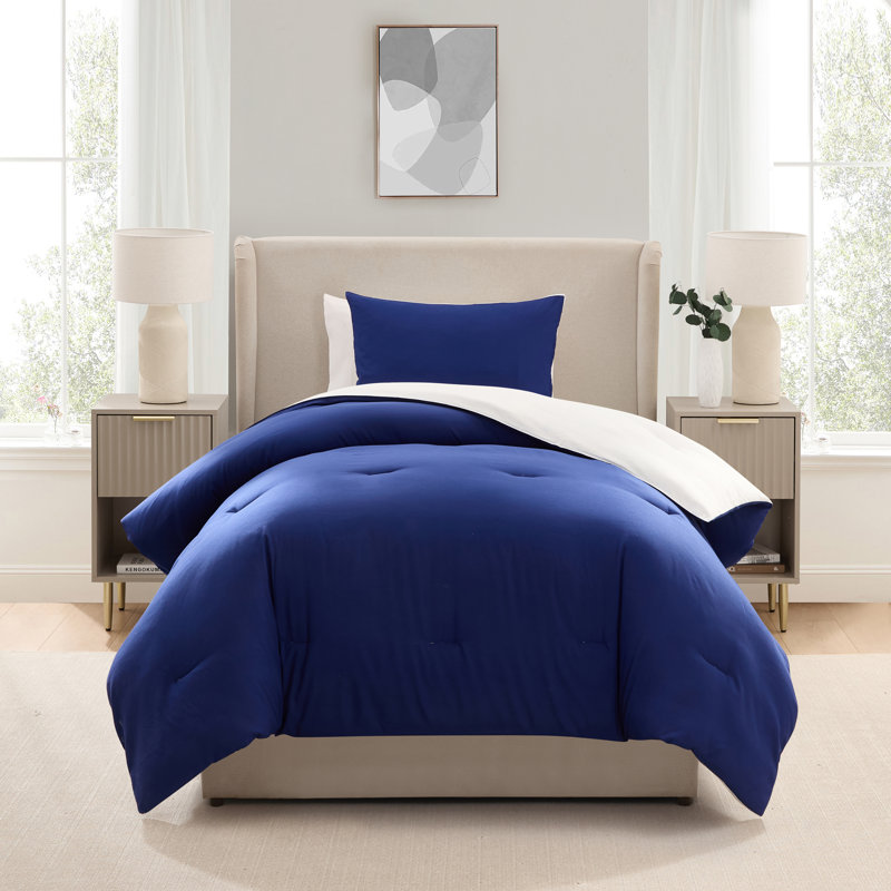 Ensemble d'édredon réversible ultra doux 2 pièces, Bleu gris / beige chaud, Édredon pour lit simple + 1 taie décorative stan