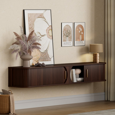 63" Floating TV Stand with Sliding Tambour Doors, Wall-Mounted Media Console with Storage and RGB Lights for TVs up to 70"