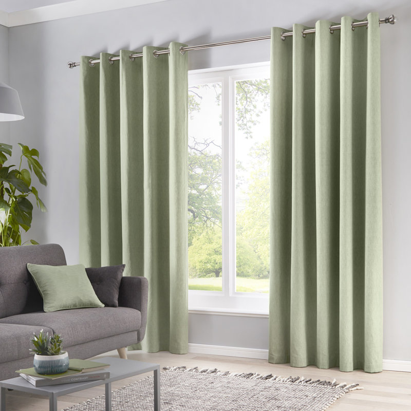 Cotton Blend Room Darkening Curtain Pair, Green, Width 117 x Drop 229 cm