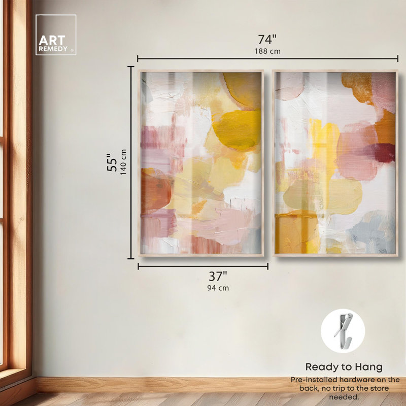 Ensemble d'art abstrait moderne avec impression sous cadre-vitrine, par Art Remedy, cadre noir, 10 x 15, 55" H x 37" W