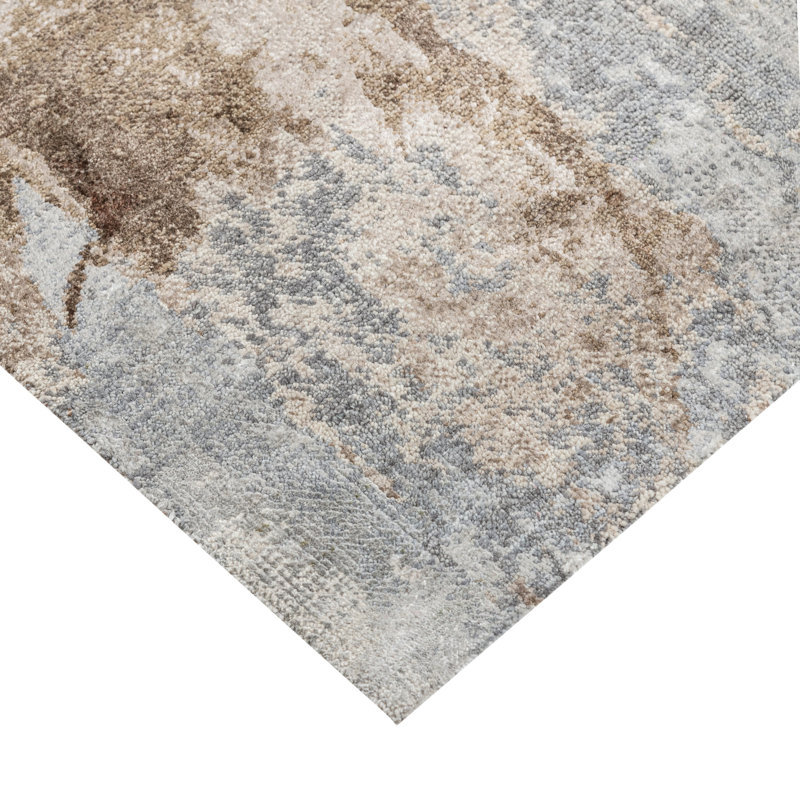 Brown Contemporary Silk Rug, Rectangle 6' x 9'